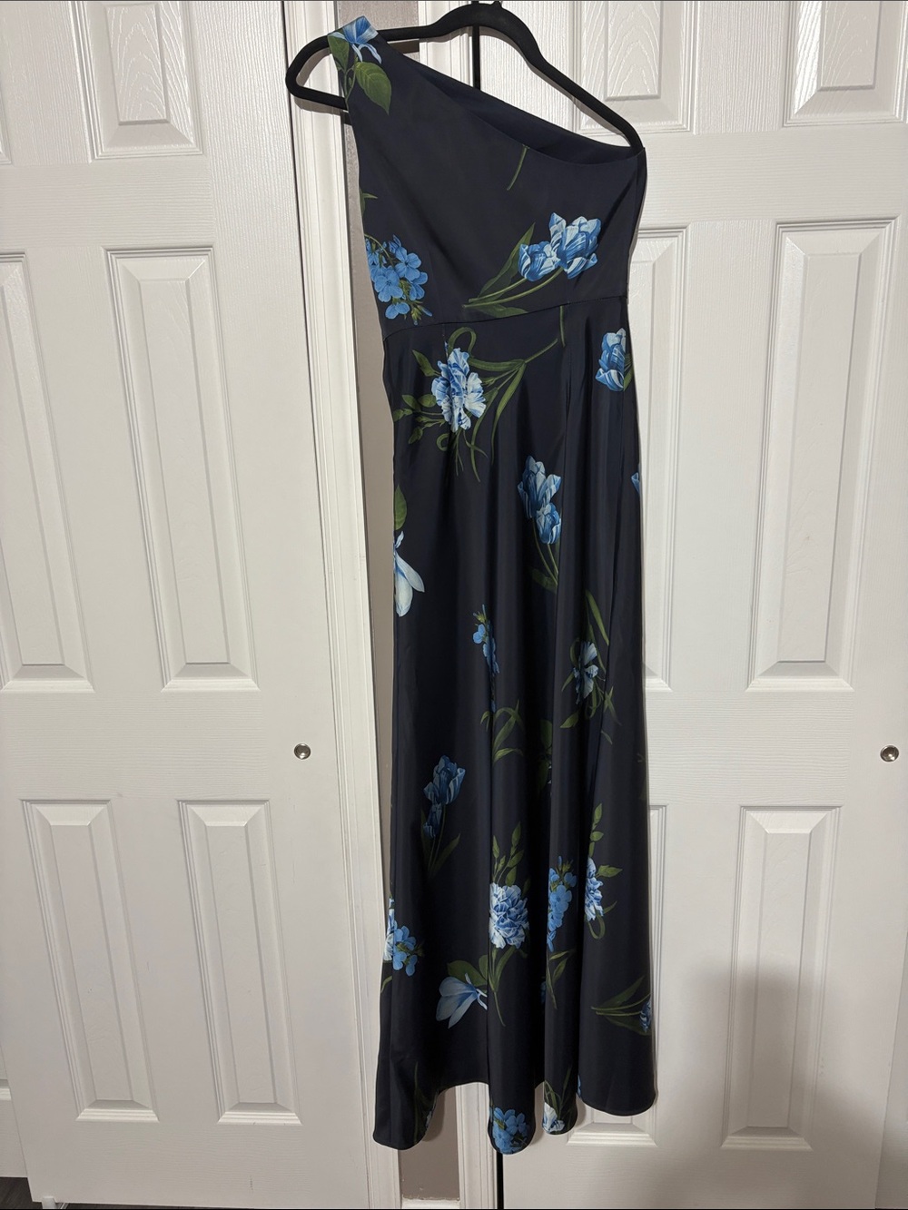 Sachin + Babi One-Shoulder Navy Dress with Blue Floral Print